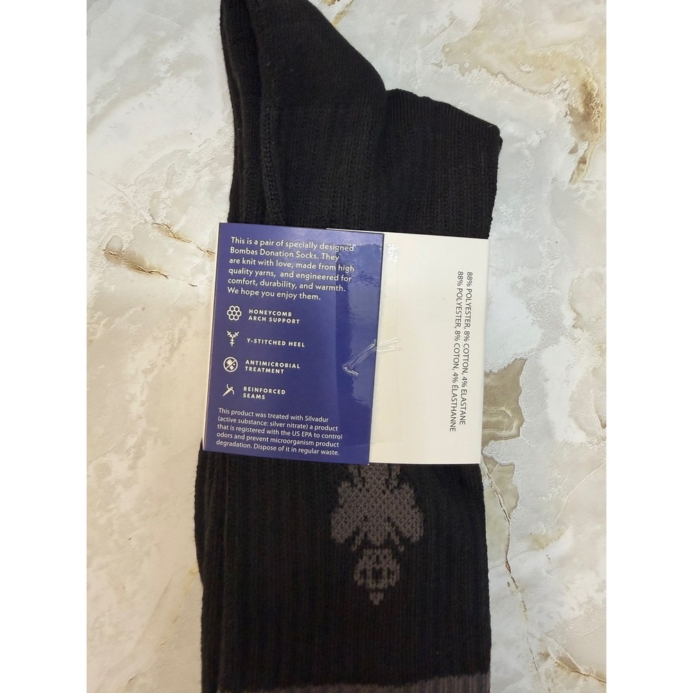 Bombas Mens Black Grey Striped Calf Socks Large 4 Pairs Honeycomb Arch Support - Picture 2 of 2